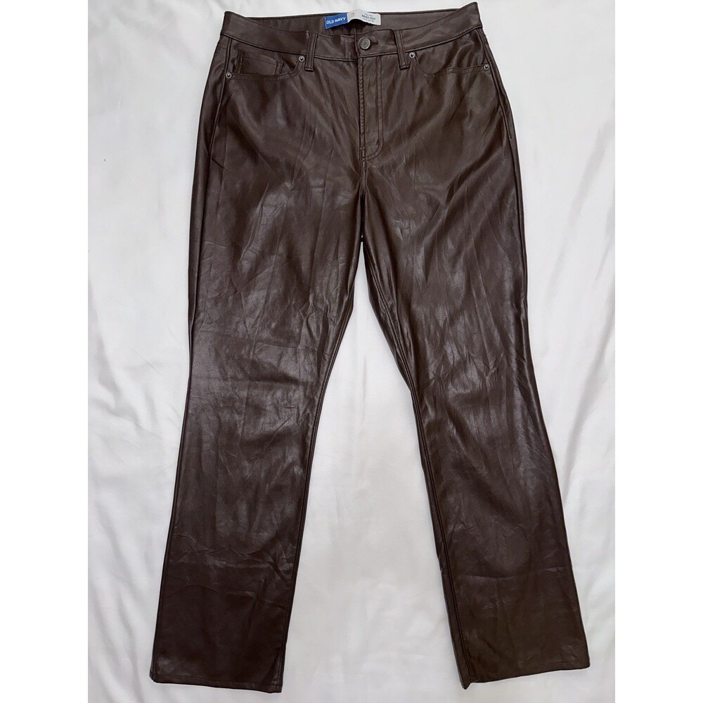 Old Navy Brown High Rise Boot-Cut Faux Leather Pants Sz 12 Tall